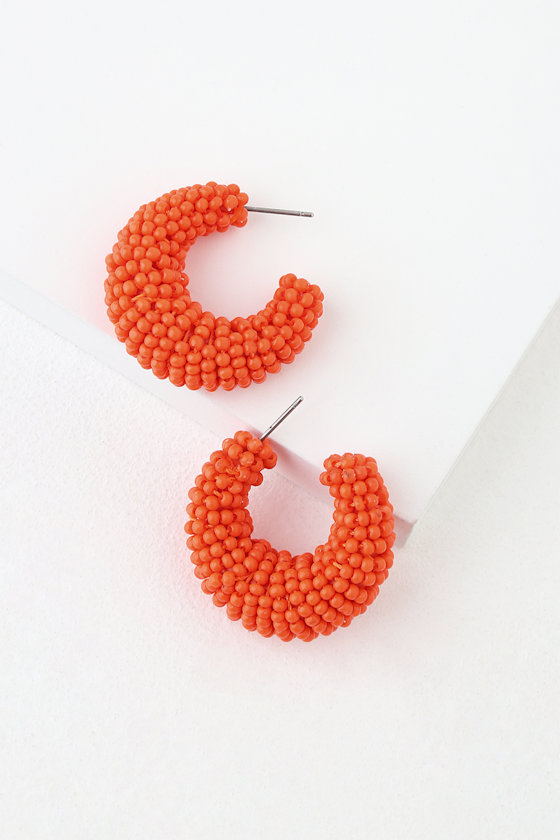 Lovely Orange Earrings Beaded Earrings Hoop Earrings