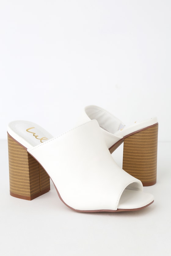 white peep toe mules