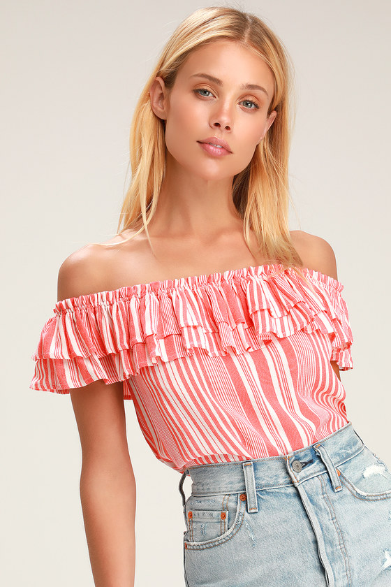 Cute Red and White Top - Crop Top - Off-the-Shoulder Top - Lulus