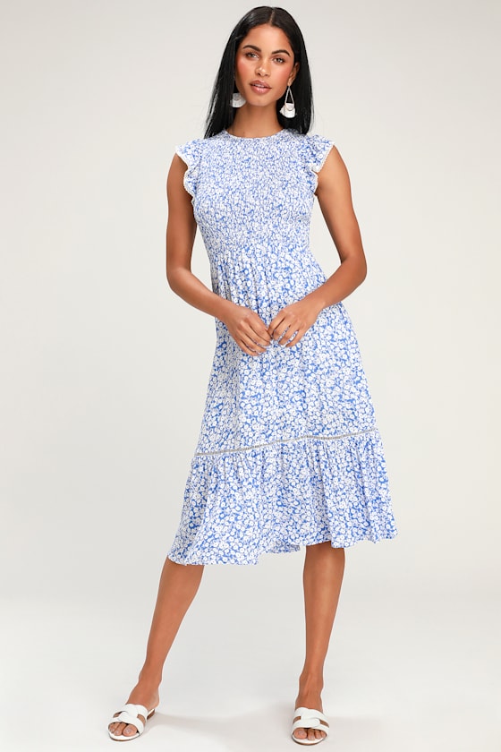 Pick Me Blue Floral Print Midi Dress 1