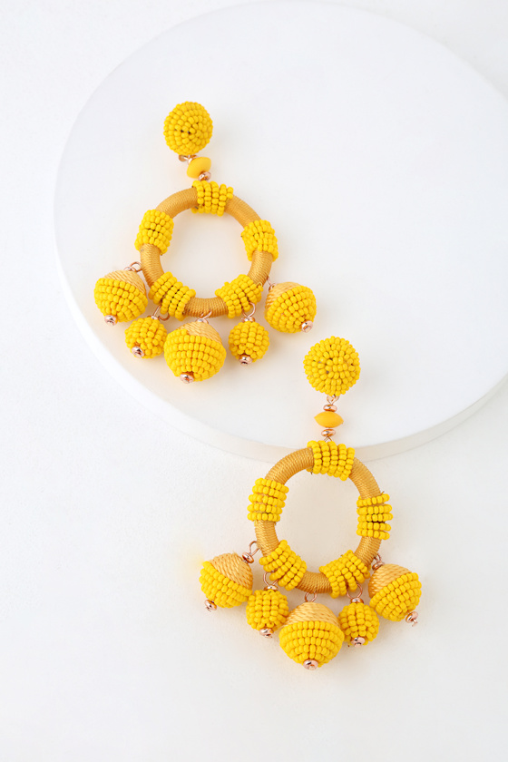Sevan Yellow Beaded Statement Earrings 1