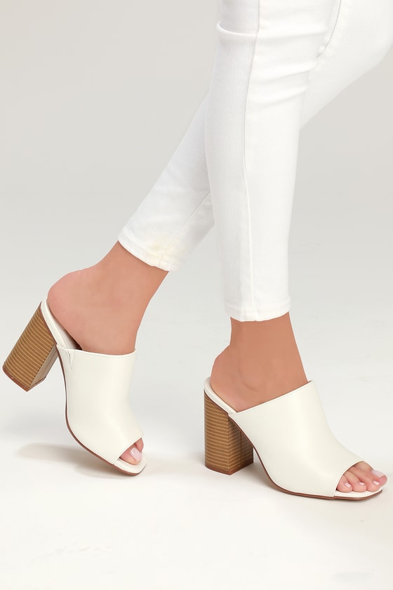 white slip on mules