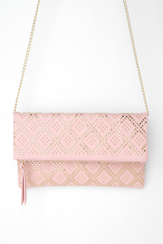 Chic Light Pink Clutch Studded Clutch Vegan Leather Clutch Lulus