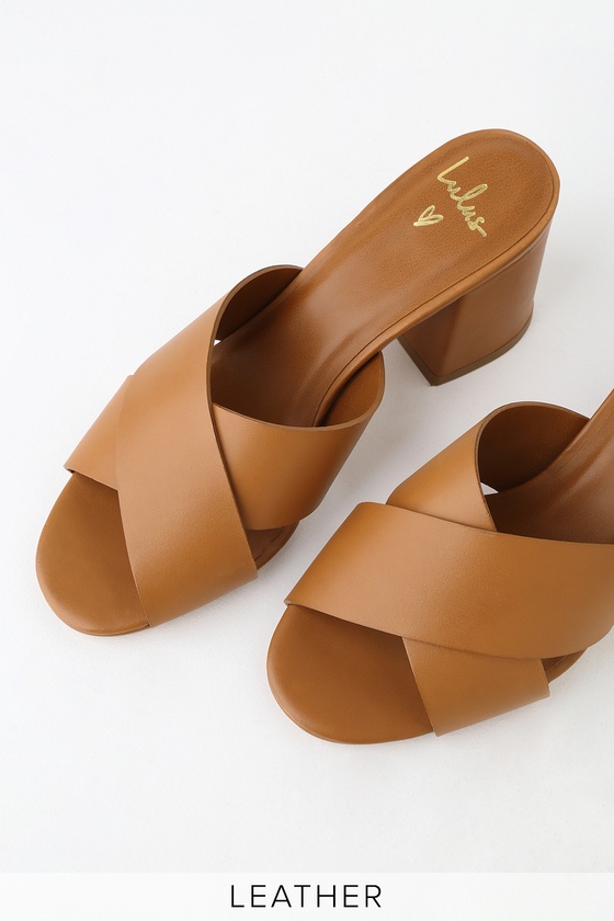 lulus willy cognac leather open toe clog sandals