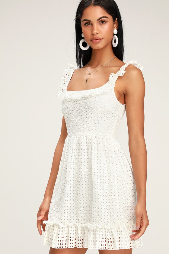 Make a Wish White Eyelet Ruffled Mini Dress