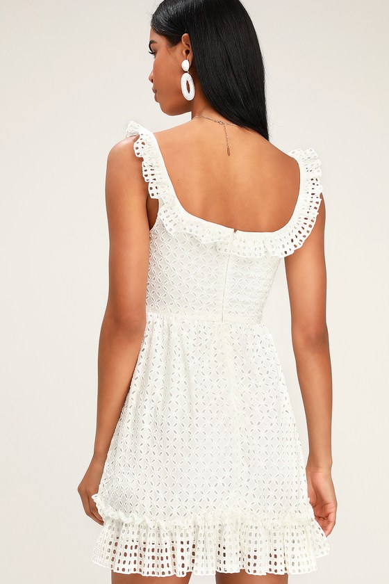 white eyelet mini dress