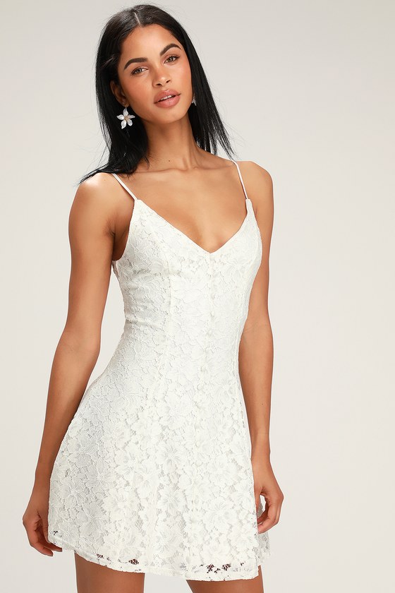 Lovely White Lace Dress - White Dress - White Lace Skater Dress - Lulus