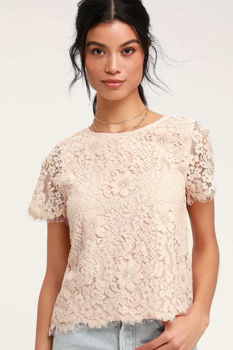 Classic Tale Blush Pink Lace Short Sleeve Top