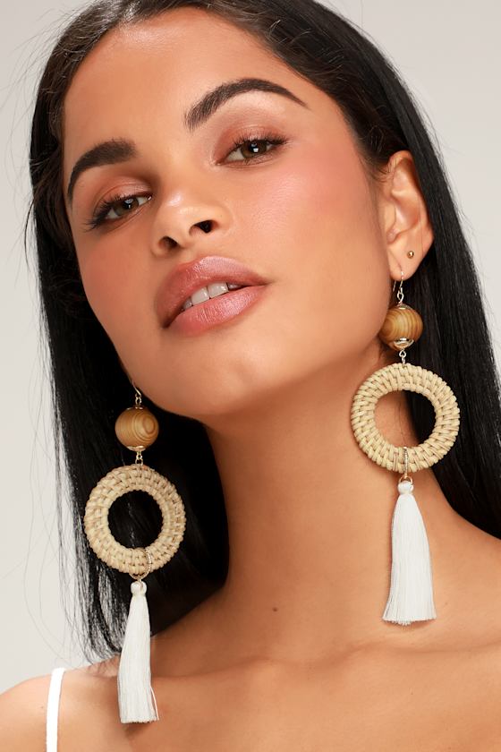 Ambrose Ivory Woven Tassel Earrings 1