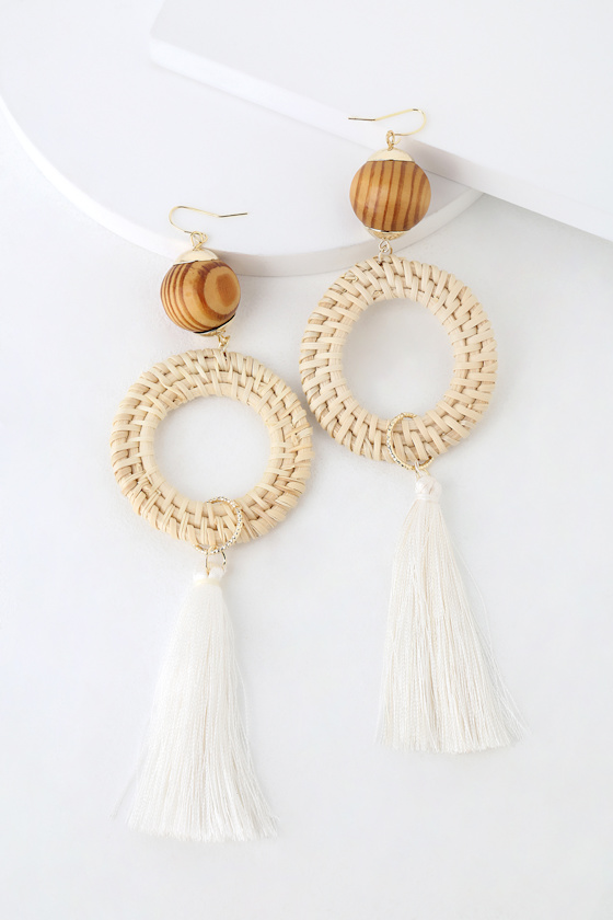 Ambrose Ivory Woven Tassel Earrings 2