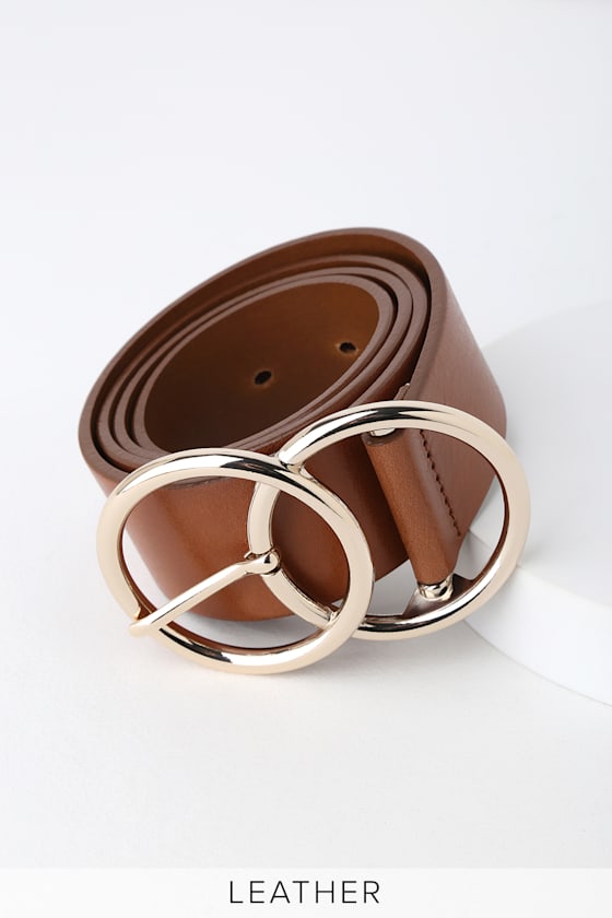 Can't Be Beat Camel Leather Double Circle Buckle Belt 1