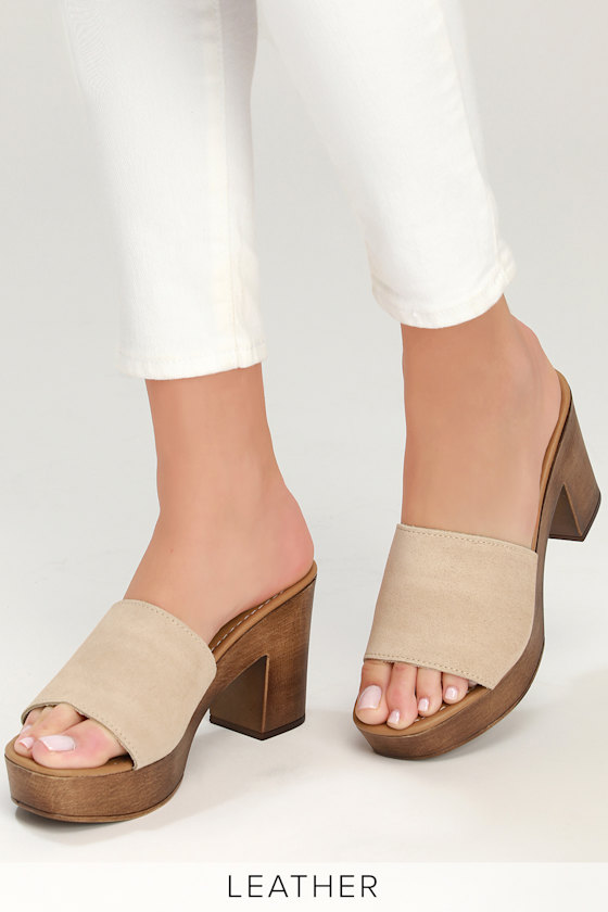 Fran Sand Suede Leather Platform Mules 2