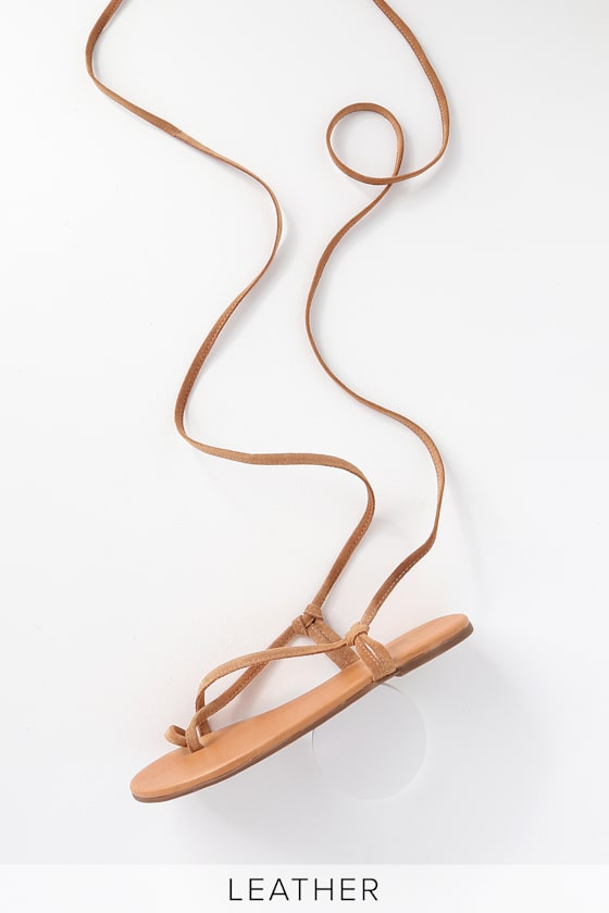Taylen Tan Kid Suede Leather Flat Lace-Up Sandals 4