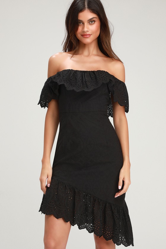 Amberly Black Eyelet Lace Off-the-Shoulder Dress