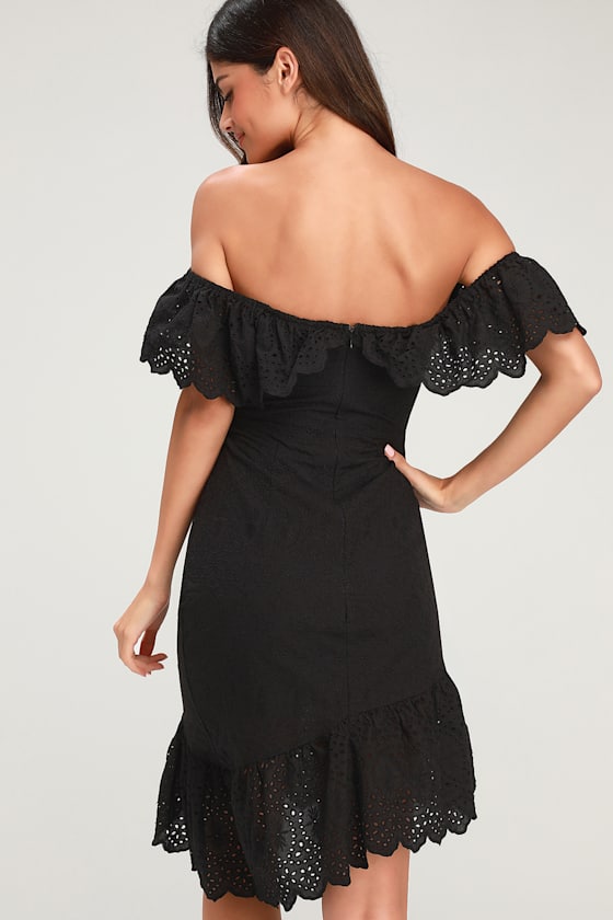 Amberly Black Eyelet Lace Off-the-Shoulder Dress 4