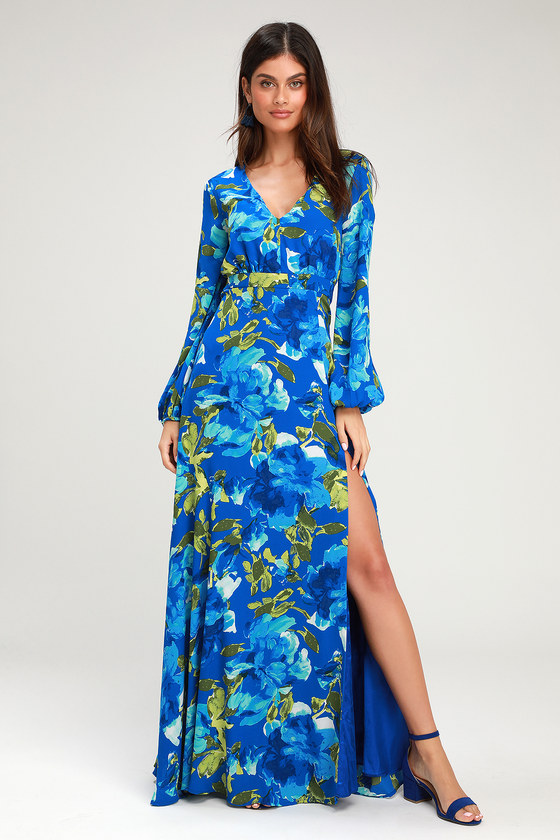 royal blue floral print dress