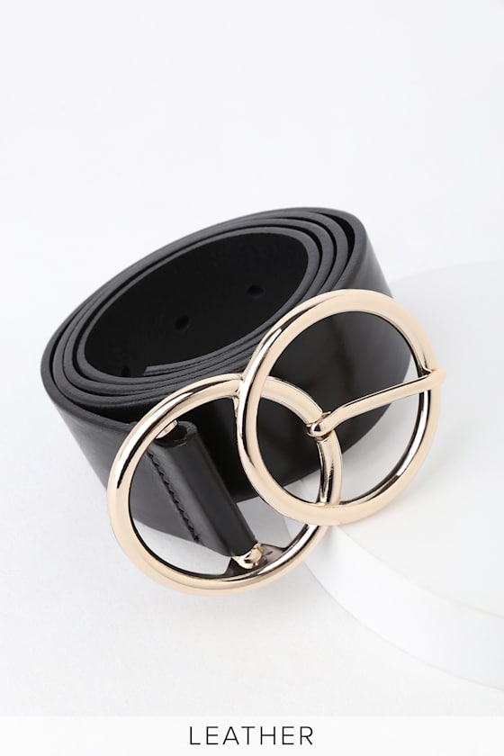 Can't Be Beat Black Leather Double Circle Buckle Belt 3
