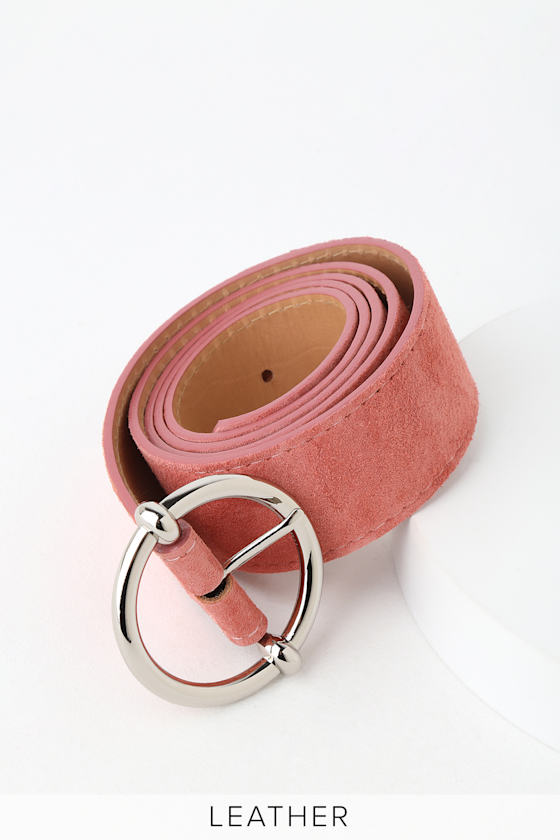 Chic Silver and Coral Leather Belt Circle Belt Coral Belt