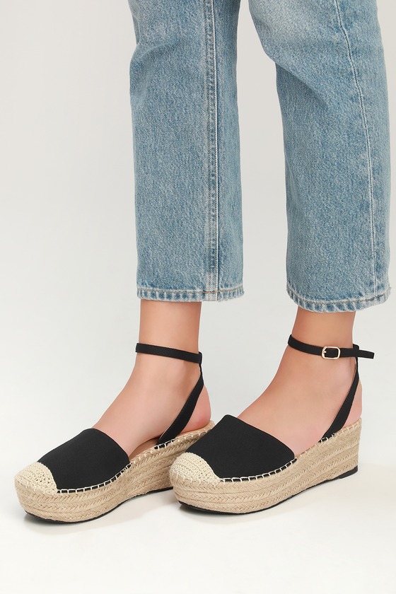 Black Espadrilles - Flatform Shoes - Flat Espadrilles - Lulus