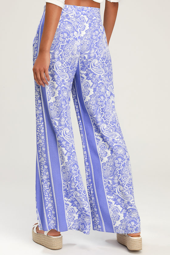 Lovely Periwinkle Blue and White Pants WideLeg Pants Lulus