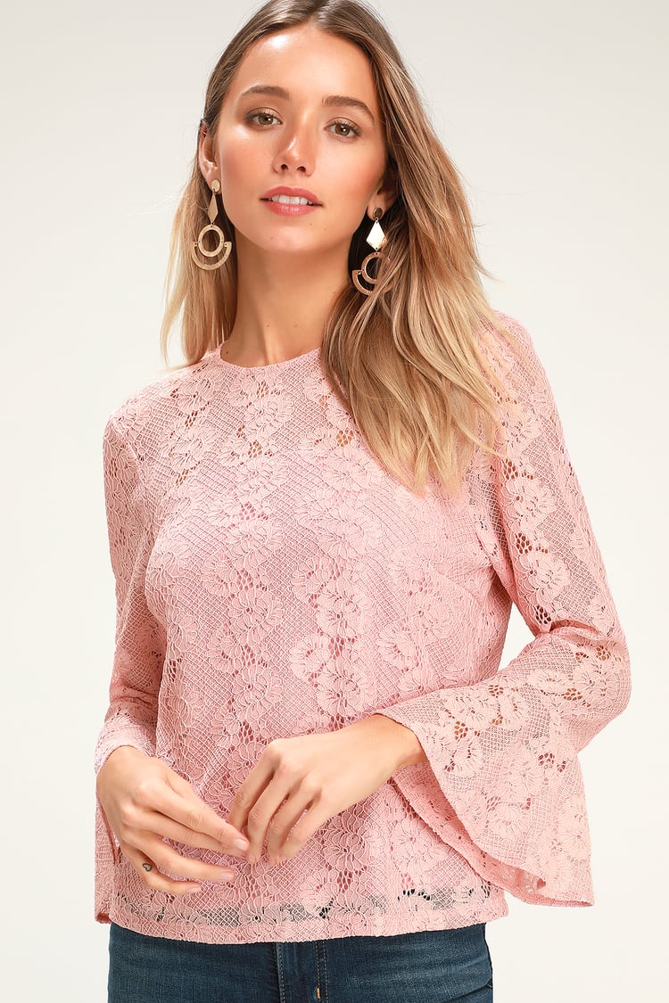 Lovely Blush Lace Top - Three-Quarter Sleeve Top Pink Top - Lulus