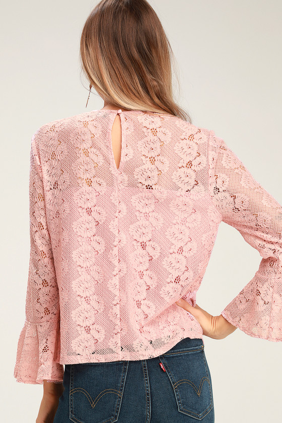 Lovely Blush Pink Lace Top - Three-Quarter Sleeve Top - Pink Top