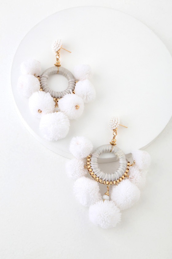 Fayre Lee White and Gold Beaded Hoop Earrings 1