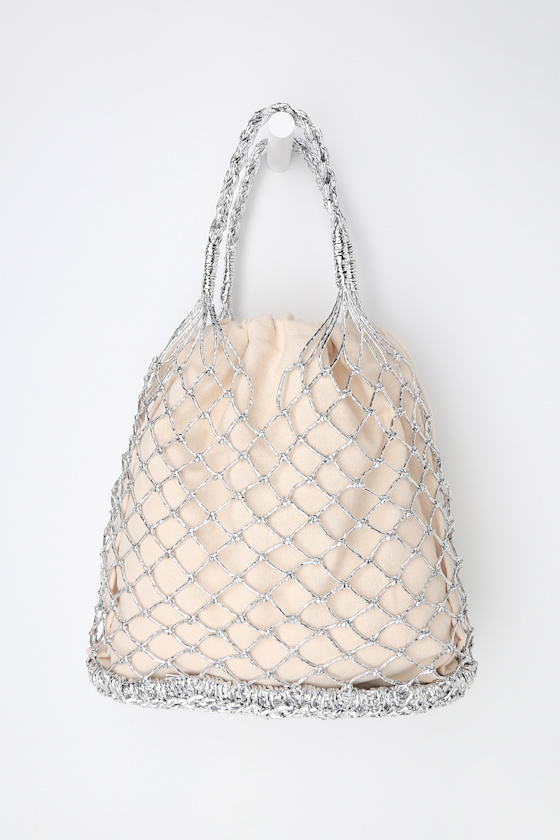 Sea Senorita Metallic Silver Woven Tote Bag 4
