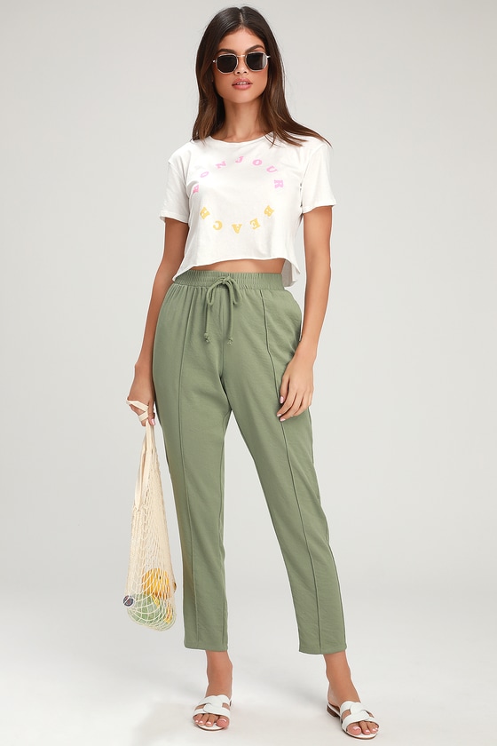 high waisted green trousers