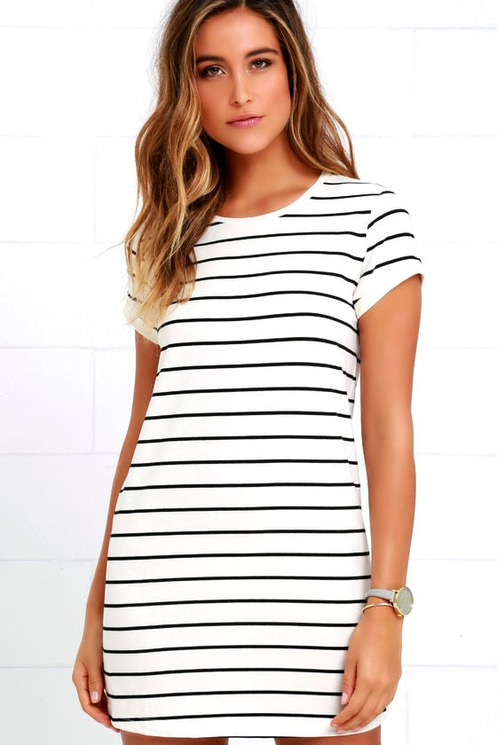 black and white striped shift dress