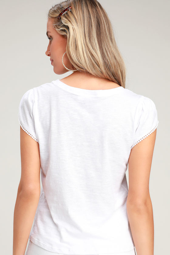 Cute White Tee - Tulip Sleeve Shirt - White T-Shirt - Casual