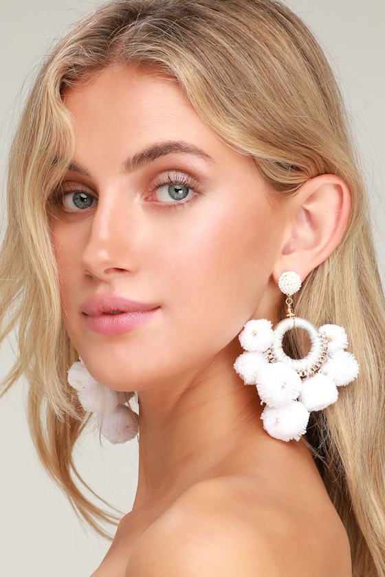 Fayre Lee White and Gold Pom Pom Earrings 2