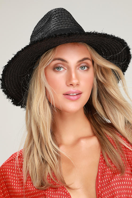 Feelin' It Black Woven Boater Hat 1