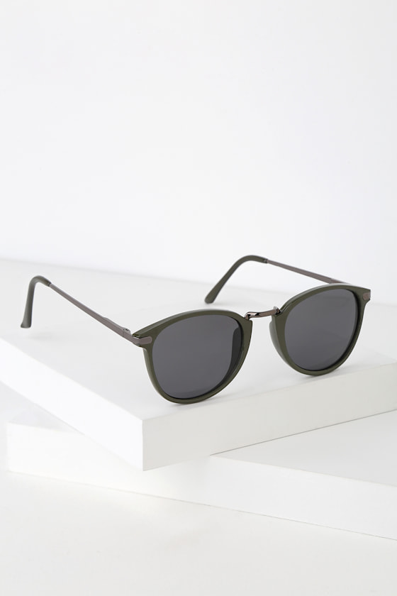 Cool Green Sunglasses Round Sunglasses Olive Green Sunnies Lulus