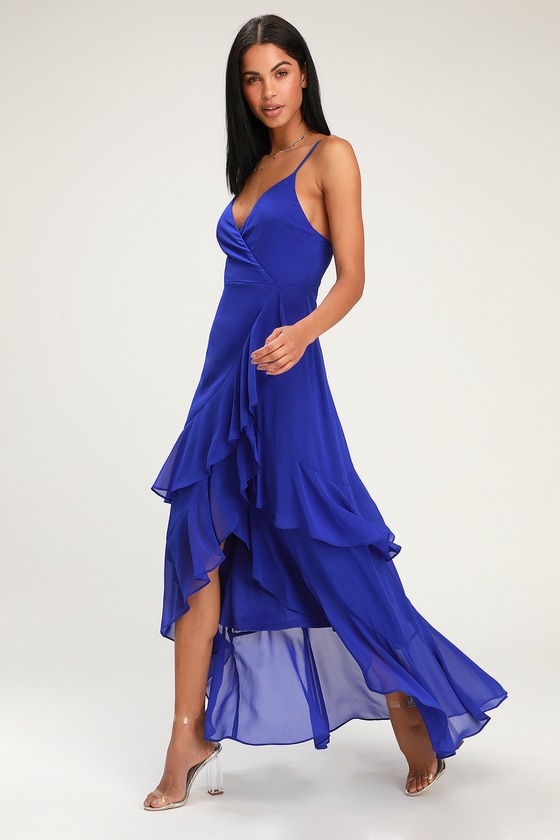 Lovely Cobalt Blue Dress - Ruffled Maxi Dress - High-Low Dress - Lulus