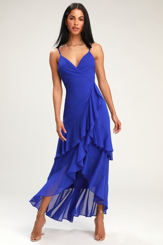 Lovely Cobalt Blue Dress - Ruffled Maxi Dress - High-Low Dress