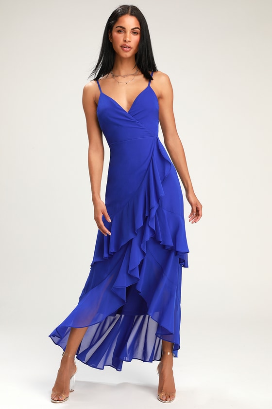 Lovely Cobalt Blue Dress - Ruffled Maxi Dress - High-Low Dress - Lulus