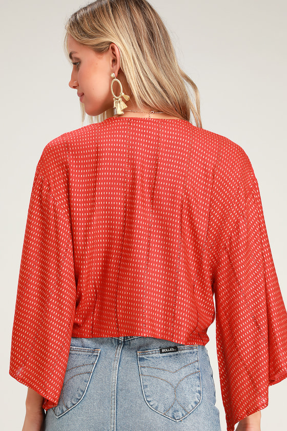 Sexy Rust Red Top - Tie-Front Top - Long Sleeve Tie-Front Top - Lulus