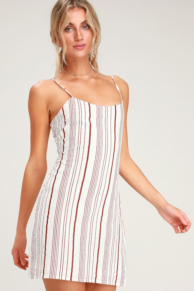 fitted lace wedding dress Pink & Red Stripe Poplin Puff Mini Dress