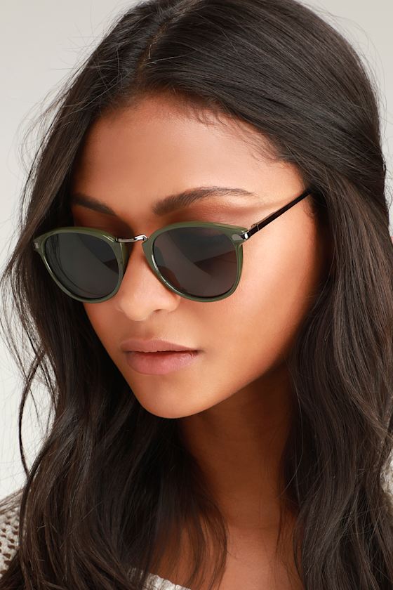 Cool Green Sunglasses Round Sunglasses Olive Green Sunnies Lulus