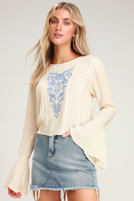Whitley Cream Embroidered Bell Sleeve Top 2