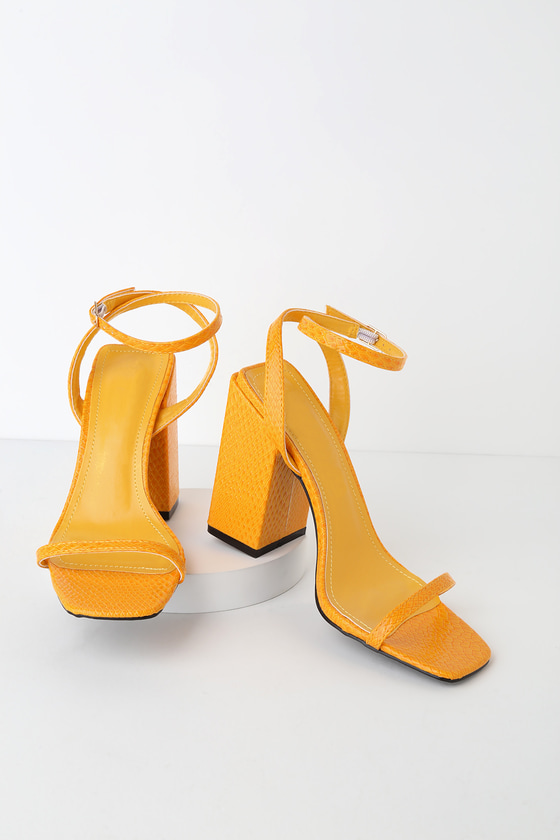Yellow Snake Heels Square Toe Heels Snake Ankle Strap Heels