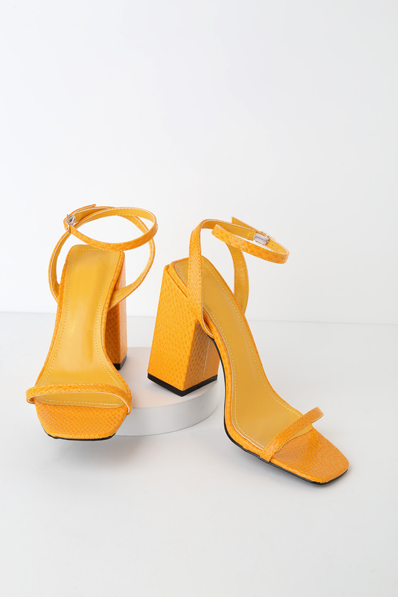 Yellow Snake Heels - Square Toe Heels - Snake Ankle Strap Heels - Lulus