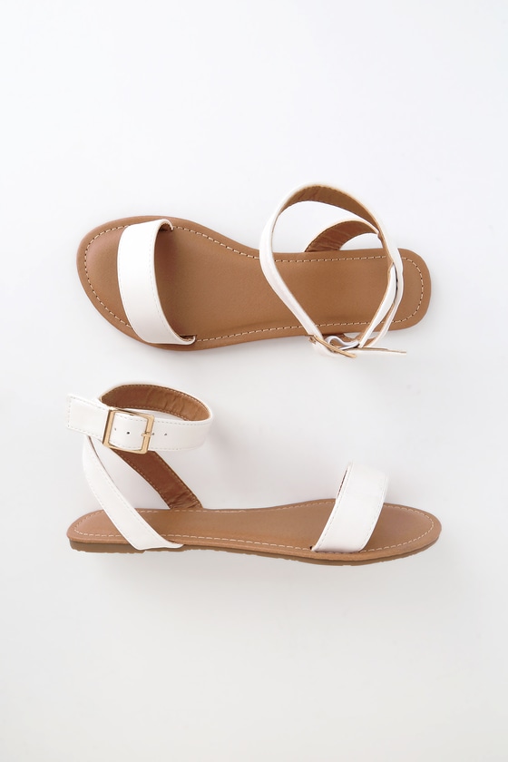 Cute White Sandals - Ankle Strap Sandals - White Flat Sandals