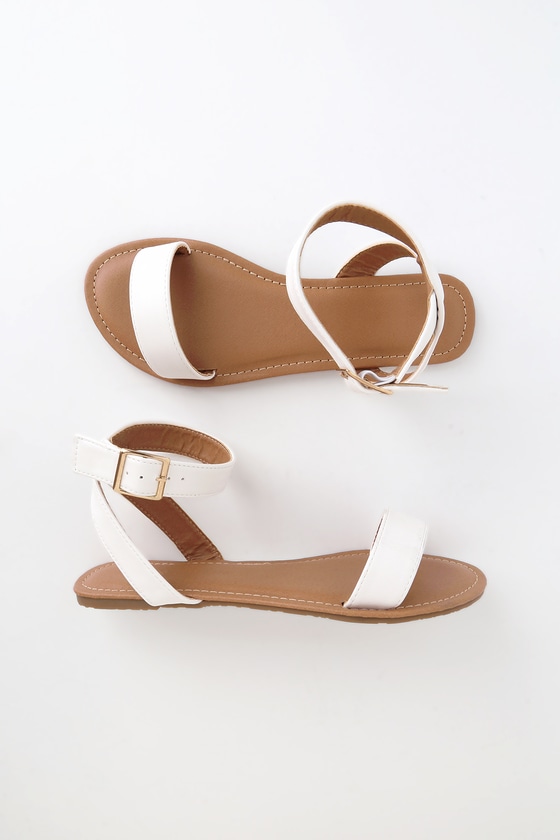 white ankle strap sandals flat