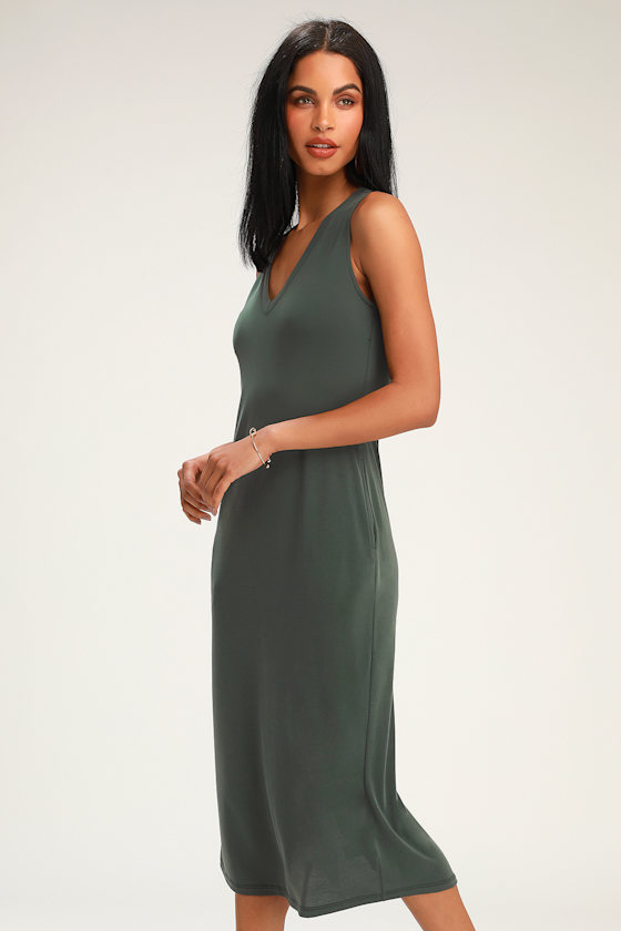 Cute Washed Olive Green Dress Sheath Dress Midi Dress Lulus