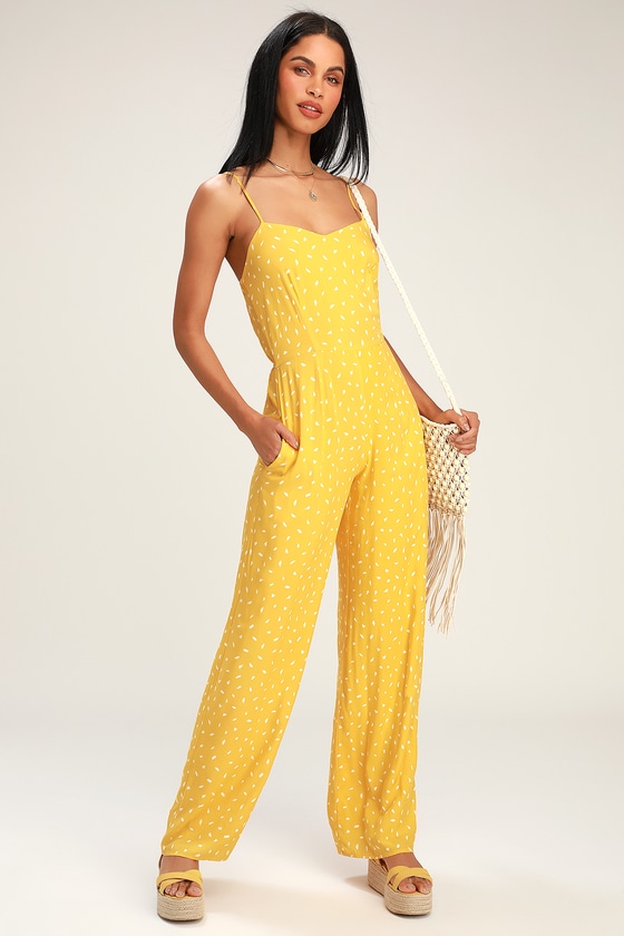 Yellow Print Jumpsuit - Sleeveless Jumpsuit - Wide-Leg Jumpsuit - Lulus