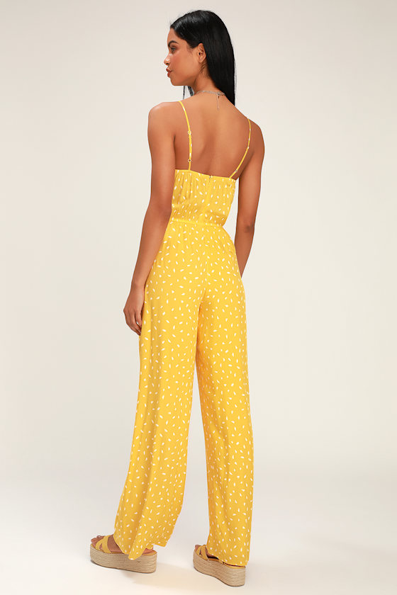 Yellow Print Jumpsuit - Sleeveless 