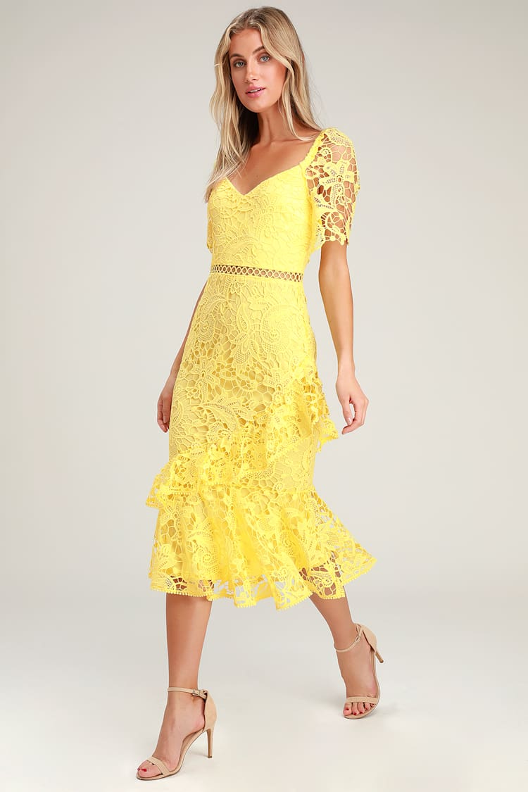 Yellow Lace Dress With Sleeves