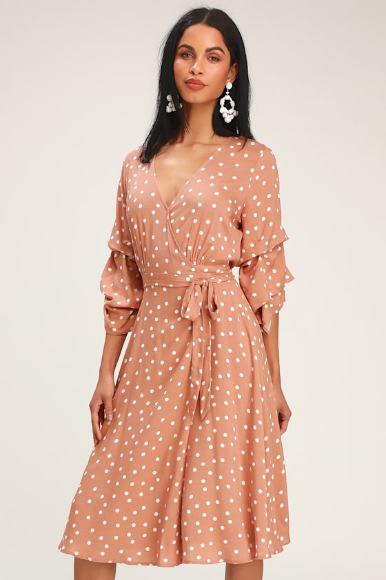 Socialite Rusty Rose and White Polka Dot Wrap Midi Dress 2
